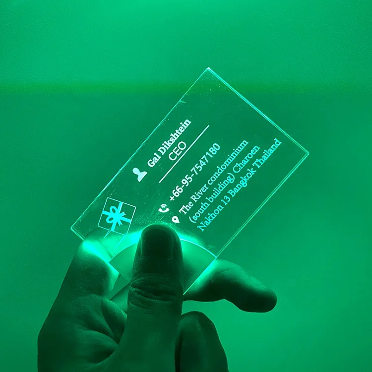 New design custom holographic glowing light card printing luxury led acrylic business card with led