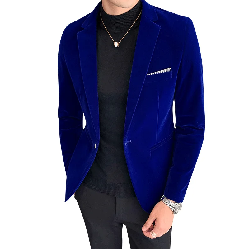 
Business skinny style softer velvet slim fit jackets mens blazers homme casual man suits velour custom logo 