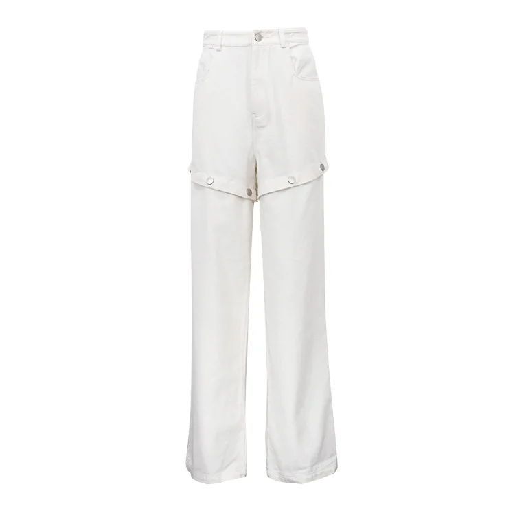 White Crepe Cutout Straight Stretchy Women Trousers And Pants