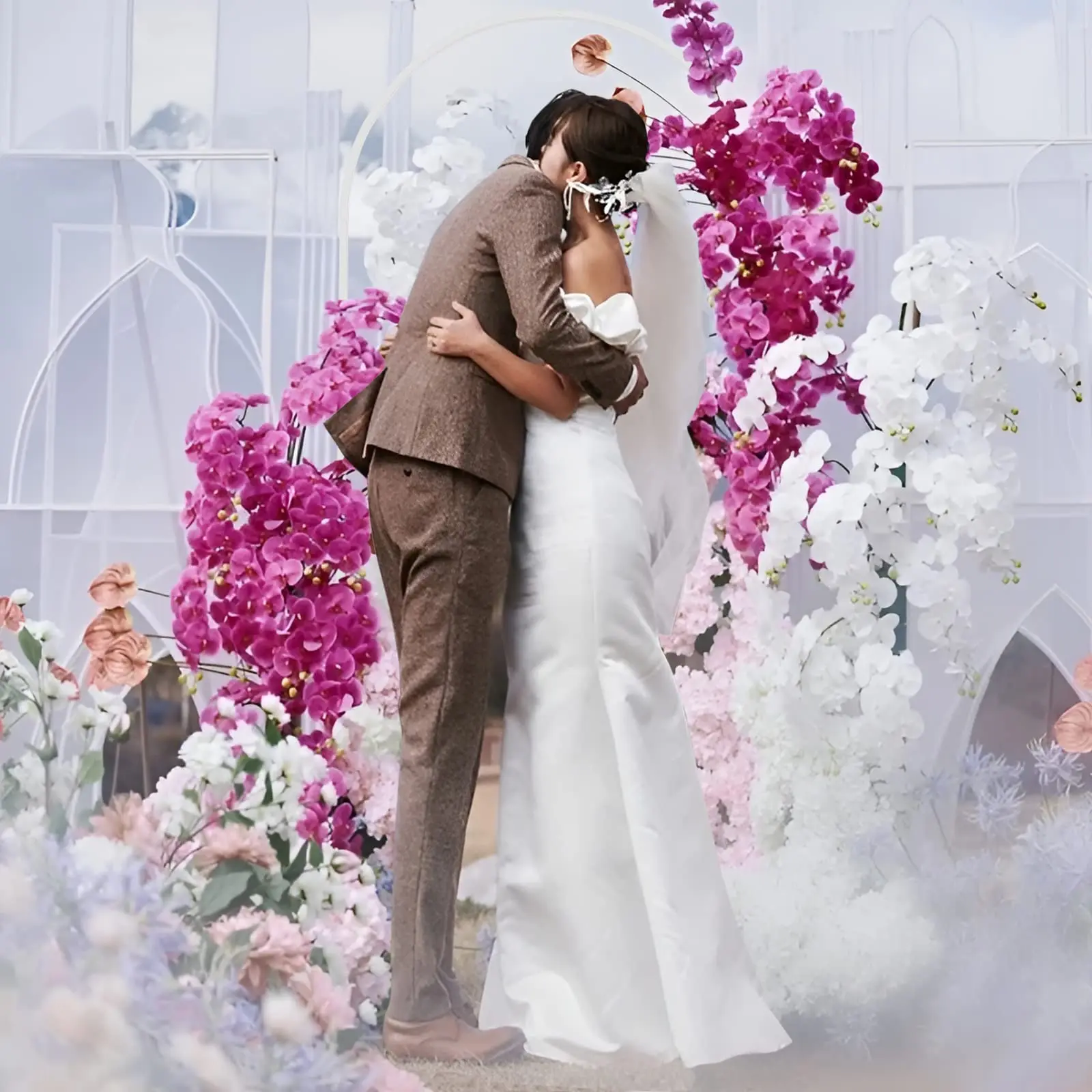 Birthday Party Supplies Bridal Background Decoration 6.6x3.3FT Metal White Gold Wedding Arch Backdrop Stand Balloon Arched Frame