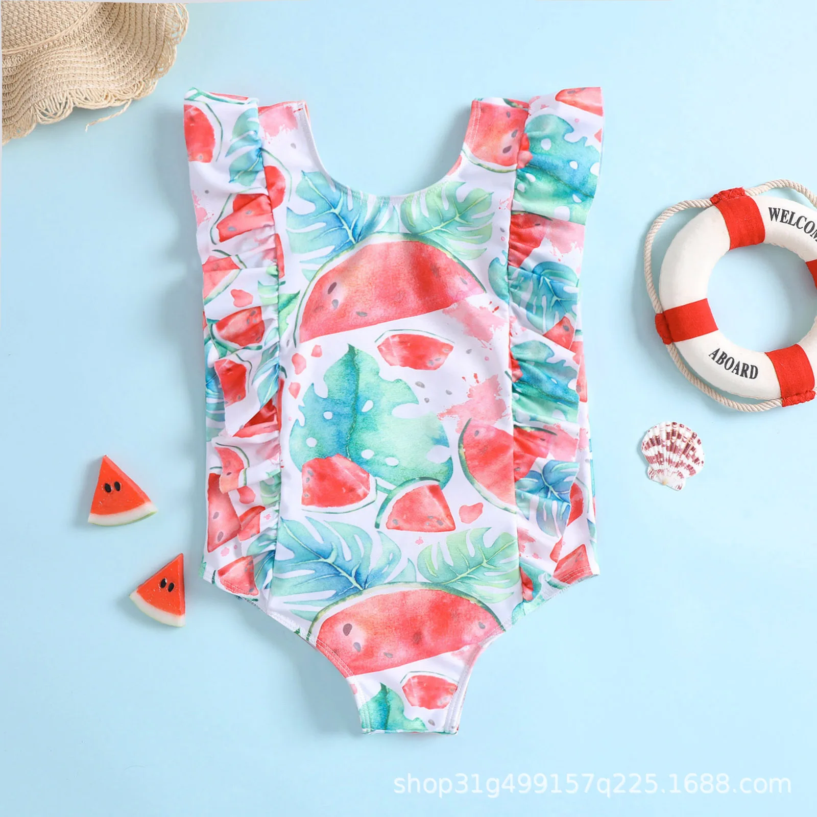 Summer beach swimwear for girls 1-5 years old Cute leopard print frilly one-piece swimwear for girls Swimwear for kids