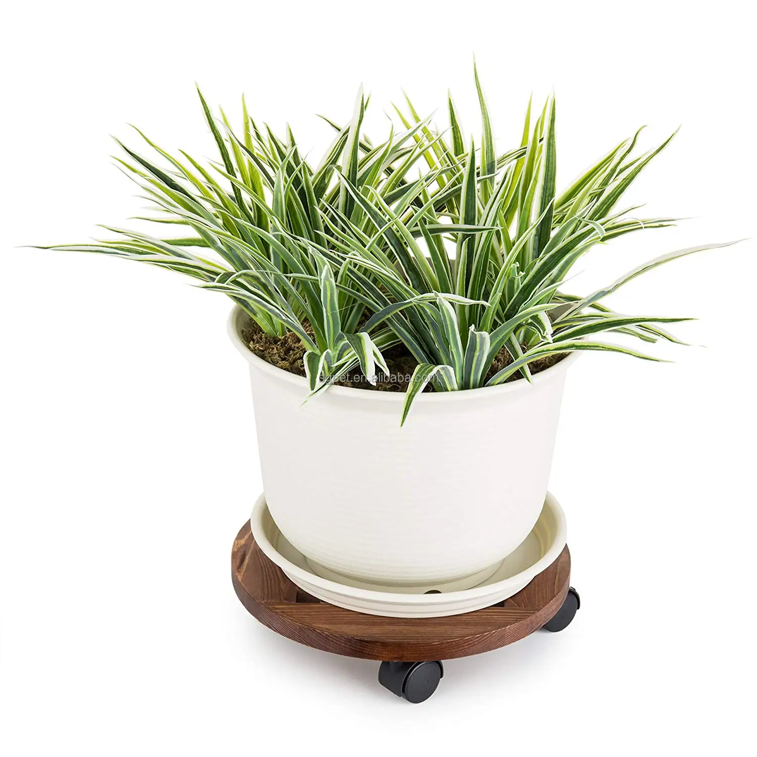 Wholesale customize Gridding  Round Wooden plant mover with wheels, Plant pot Trolley  Wooden Trolley