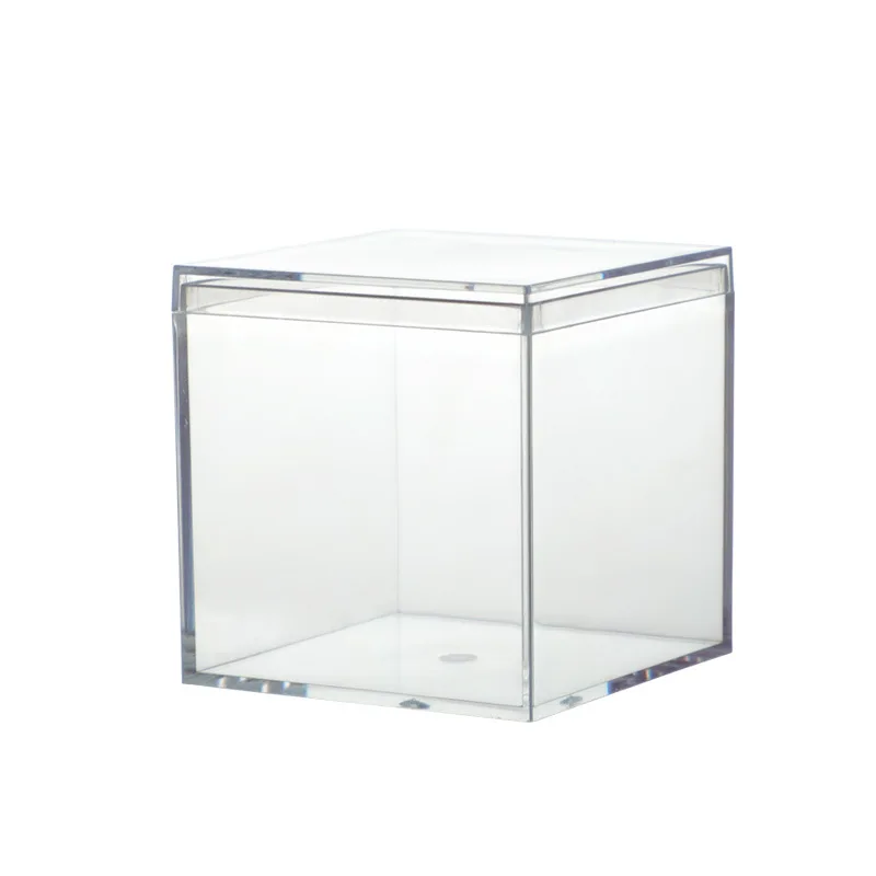 Small Square Acrylic Clear for Wedding Candy Packaging Hard Plastic Storage Stackable Cube  With Lid Transparent PS Shipping Box