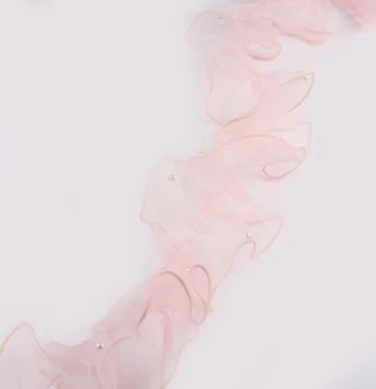 Luxury Fishtail Yarn Pearl Lace Trim Sari Silk Bow Gift Organza Ribbon Fishtail sheer Wave Organza Ribbon