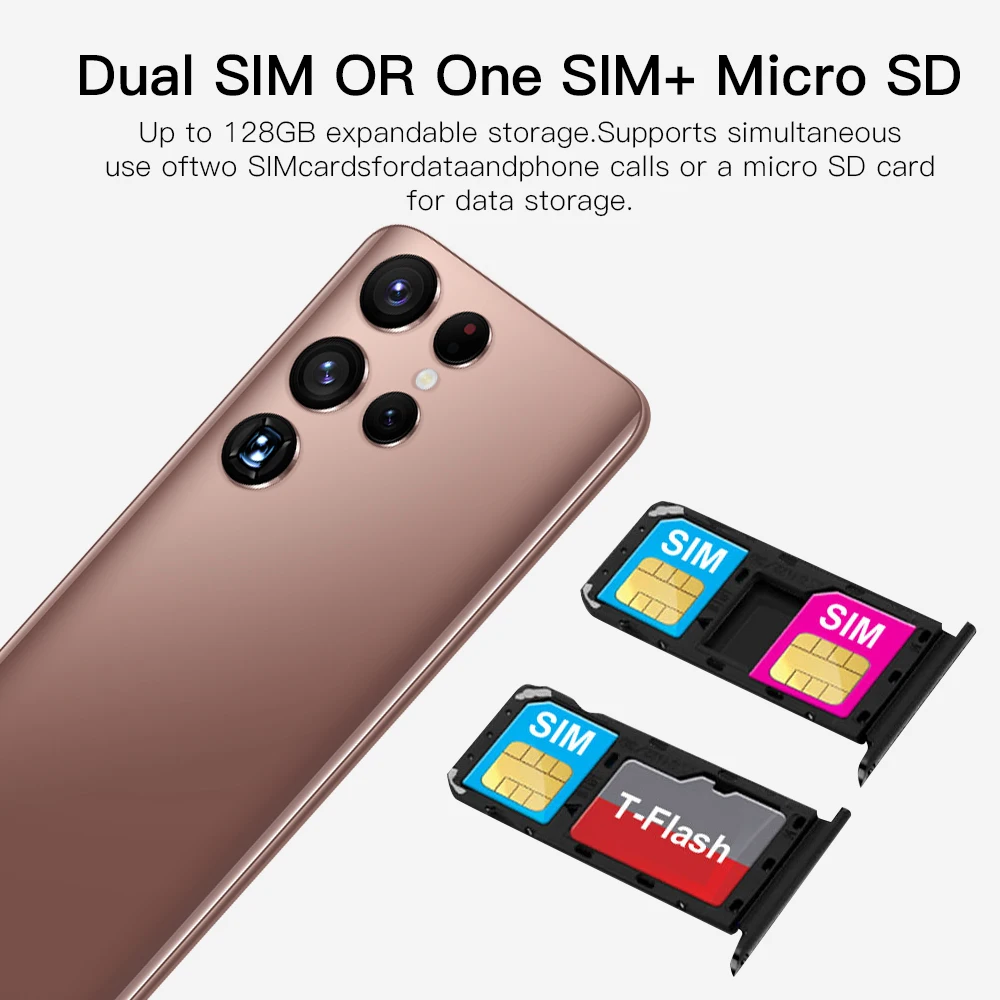 HOT SELLING S22+ ULTRA 8GB+256GB 16MP+32MP 6800mAh Smartphones Phones Cheap Unlocked Android 10 Cell Phone Smart Dual Sim Phones