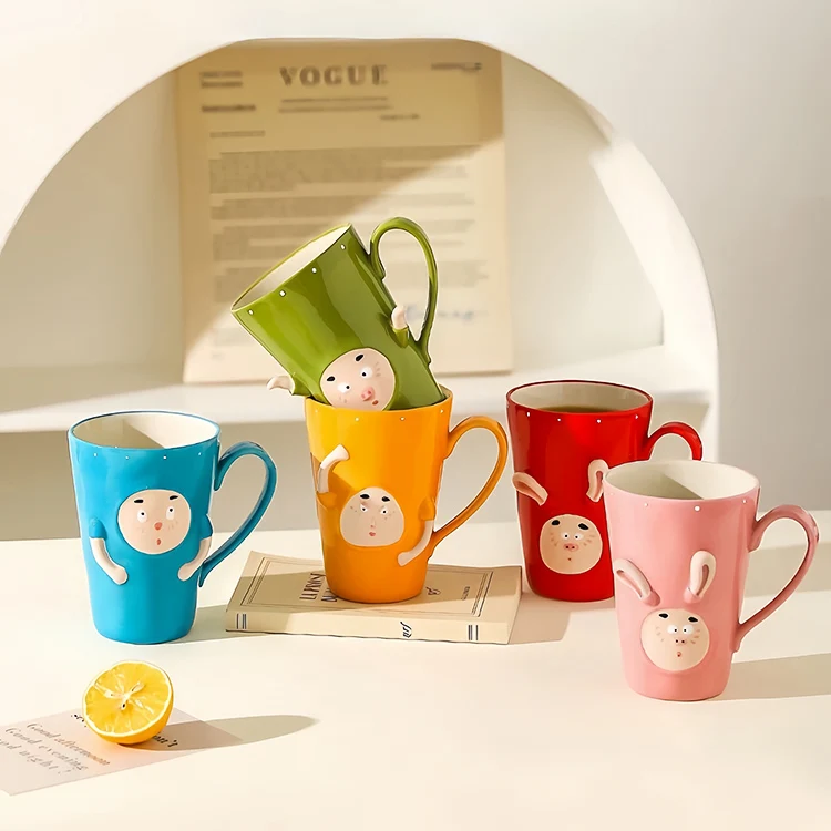 High quality 3d funny face design colorful glazed porcelain cup mug handmade ceramic mug modern coffee mugs for home