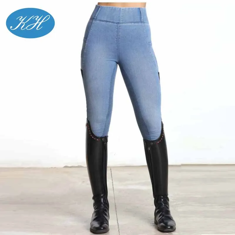 Custom Good Stretchy Denim Fabric Equestrian Denim Riding Leggings Jeans Leggings