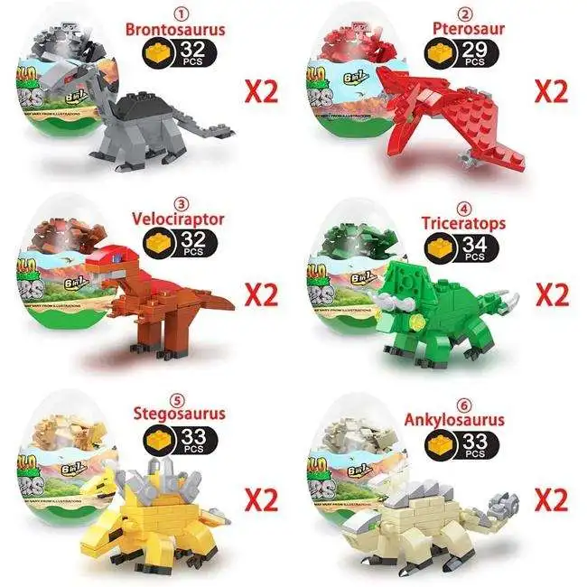 6 Types Building Block Dinosaur Egg Capsule 6in1 DIY Assemble Toys Kit Animal Model Surprise Egg Education Fun for Kids
