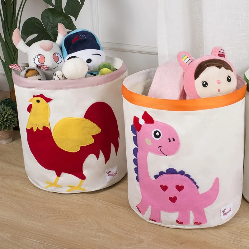 Wholesale Collapsible Multifunctional Cartoon Cute Dirty Clothes Basket Waterproof Layer Canvas Storage Round Bucket