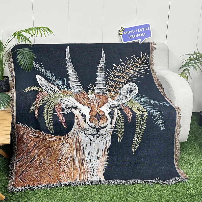 Animal series jacquard woven blankets wholesale High Quality Gobelin Tapestry blankets woven custom