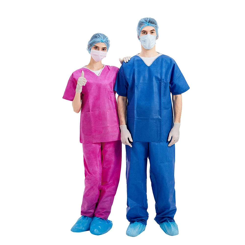 Disposable Uniform Suit SMS Scrub Suit with V-Neck Short Sleeves Hospital doctors Uniform SMS Shirt Navy Blue