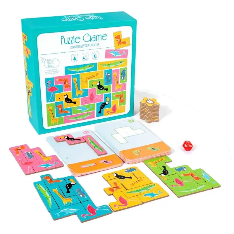 Wholesale Children Kids Wooden Animal Jigsaw Russian Game Puzzles Wood 3d Cartoon Animals Early Educational Toys