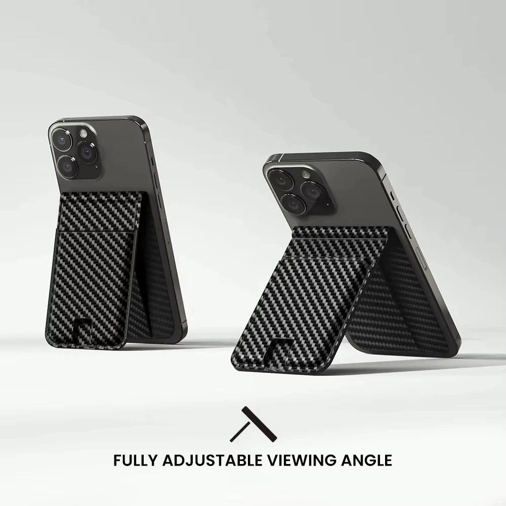 New Hot Sales Adjustable Magnetic Phone Stand Leather Credit Card Holder Wallet 2 in 1 Minimalist Carbon Fiber Leather Card Case