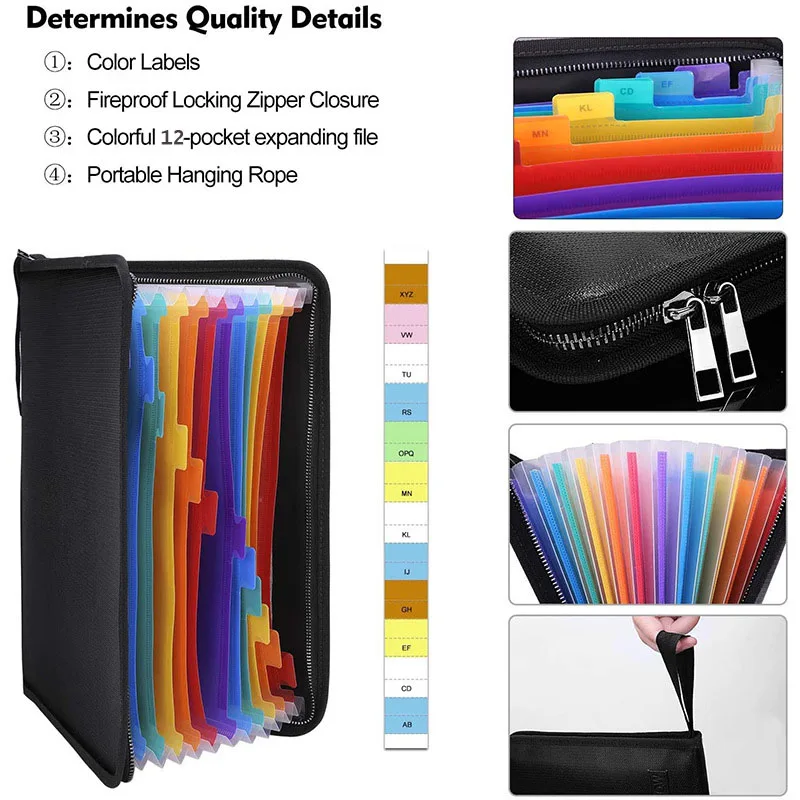 High Quality Business Office Storage A4 Size Paper Expandable File Organizer 13 Pockets Fireproof Document Folder Bag