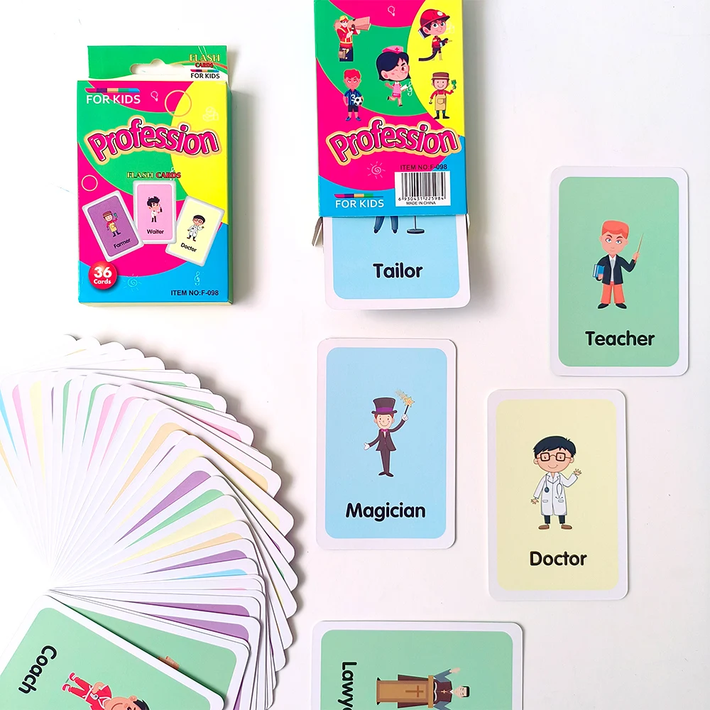 2-6Year Baby Profession Flash Cards Educational Preschool Toddler Flashcards Paper Kids Fruit Animal Words Cognitive Card