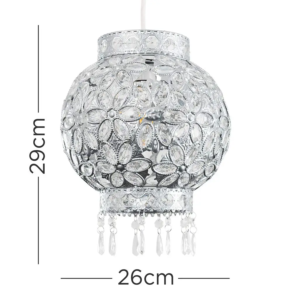 Traditional Moroccan Bazaar Style Silver Chandelier Ceiling Light Pendant Shade with Beautiful Clear Acrylic Flower Design Jewel