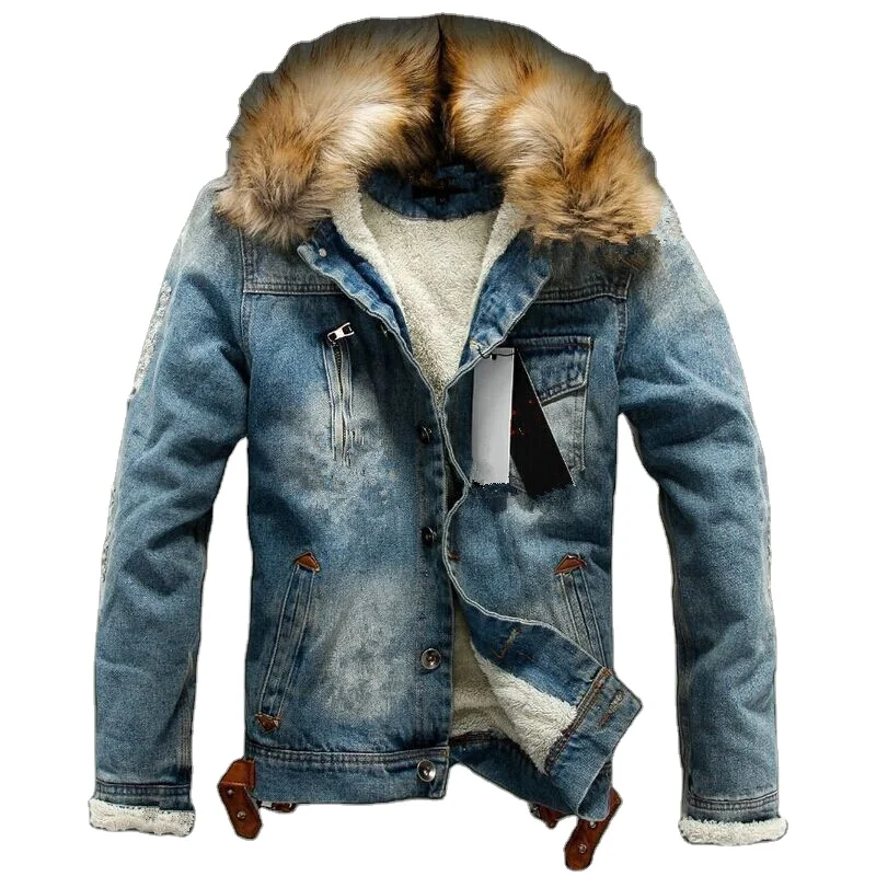 
2021 Wholesale Jeans Jackets Men Denim Jacket With Fur Short Bomber Jacket 