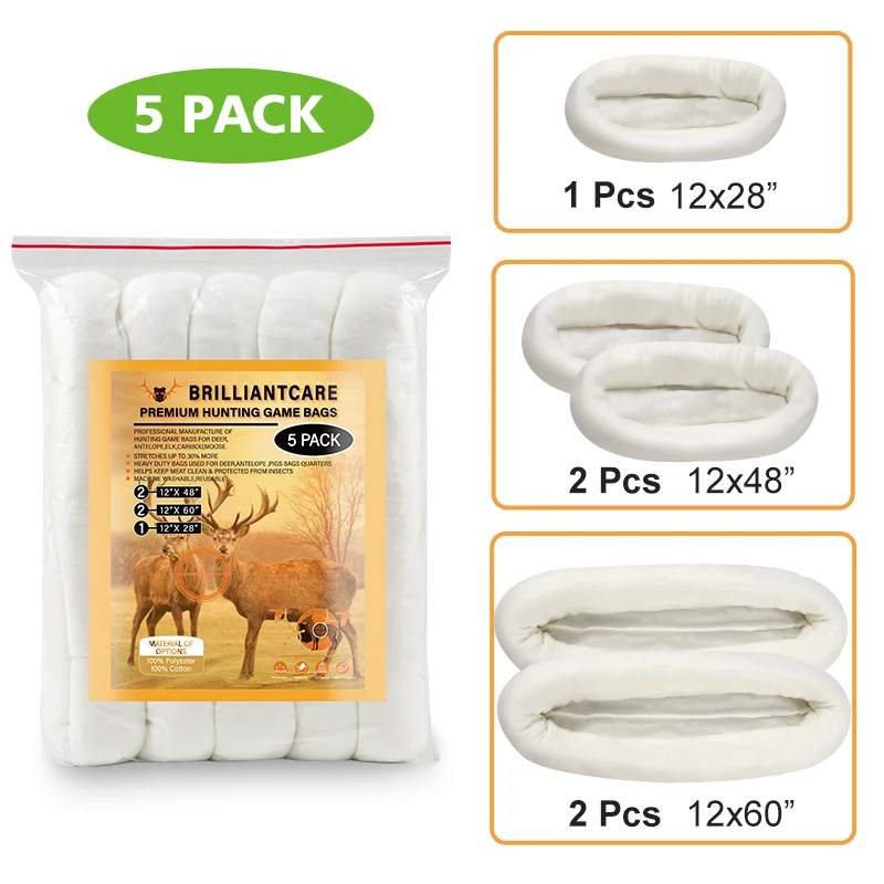 Elk Game Bags Hunting Meat Bag 5-Pack Reusable Rolled Heavy Duty Quarter Bags