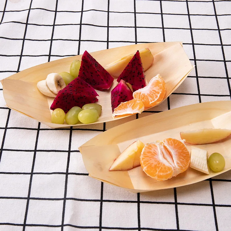 Disposable Bamboo Sushi Boat container nachos grease proof ovenable carnival festival fairs chips open tray packaging fried