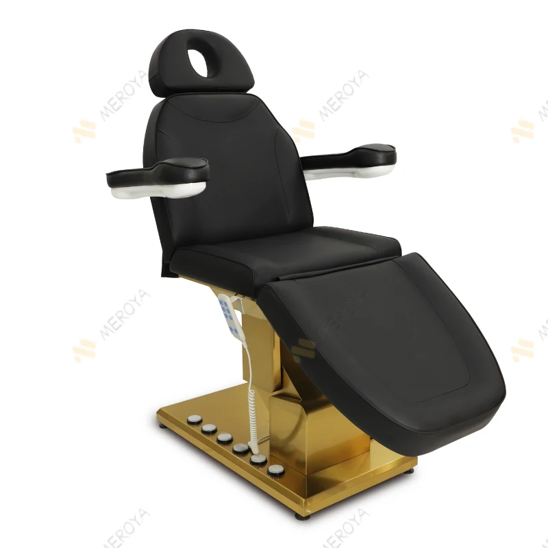 Modern black gold base beauty salon massage table bed 3 motor electric foot control therapy facial spa bed for sales