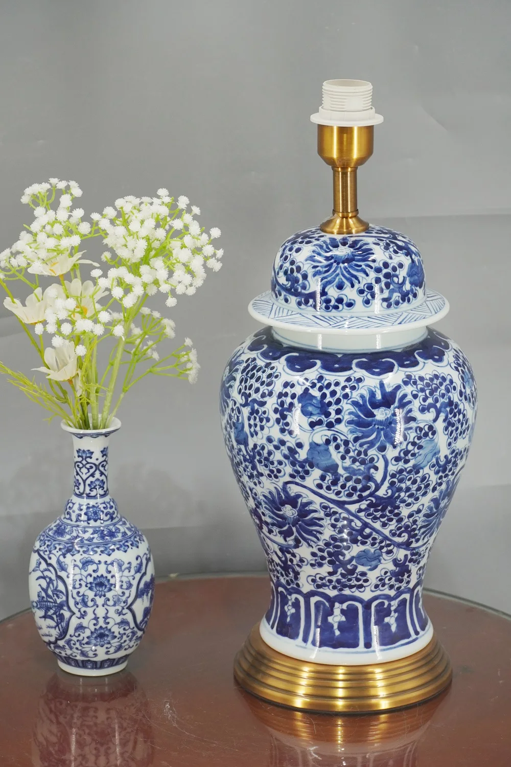 Luxury Blue and Gold Miniature Home Decor Ginger Jar Body Table Lamp Antique White Porcelain Lamps