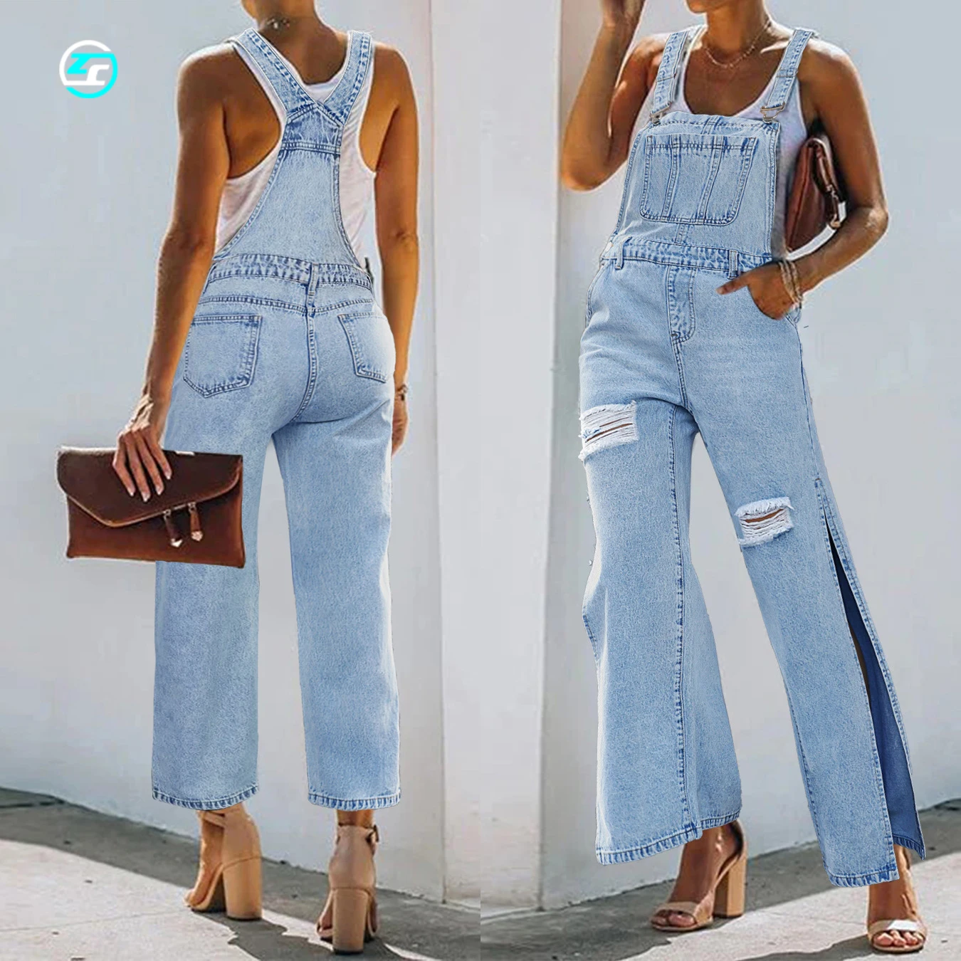 New Arrival Women Fashion Women Denim Jeans Overalls Wide Leg Pants Washed Pants Daily High Waist Jeans Softener Knitted Regular