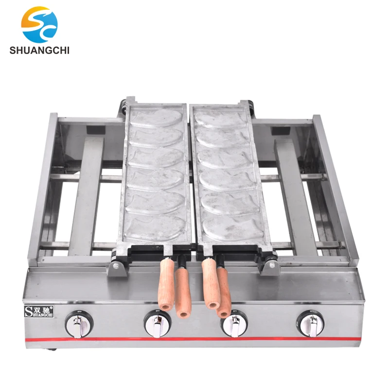 12 Pieces Commercial Taiyaki Fish Shape Waffles Cake Maker Machine gas open mouth fish cake machine