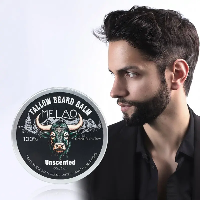 OEM/ODM MELAO 100% Whipped Grass Fed Beef Tallow Organic Shea Butter, Jojoba Oil Honey Sandalwood Beard Balm Unscented