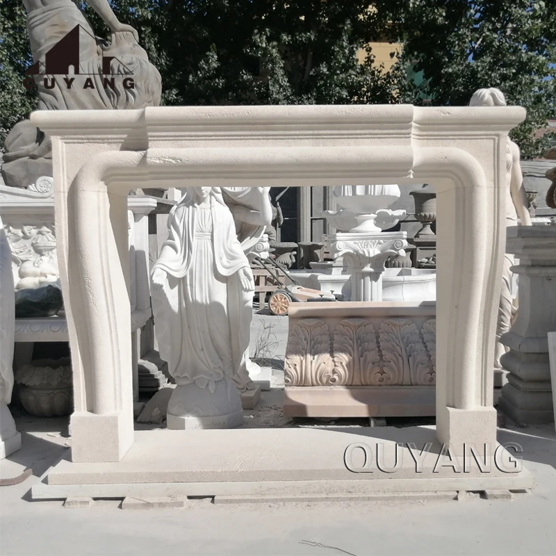 QUYANG Custom French Home Decoration Large Freestanding Fireplace Mantel Black Antique Marble Fireplace Surround