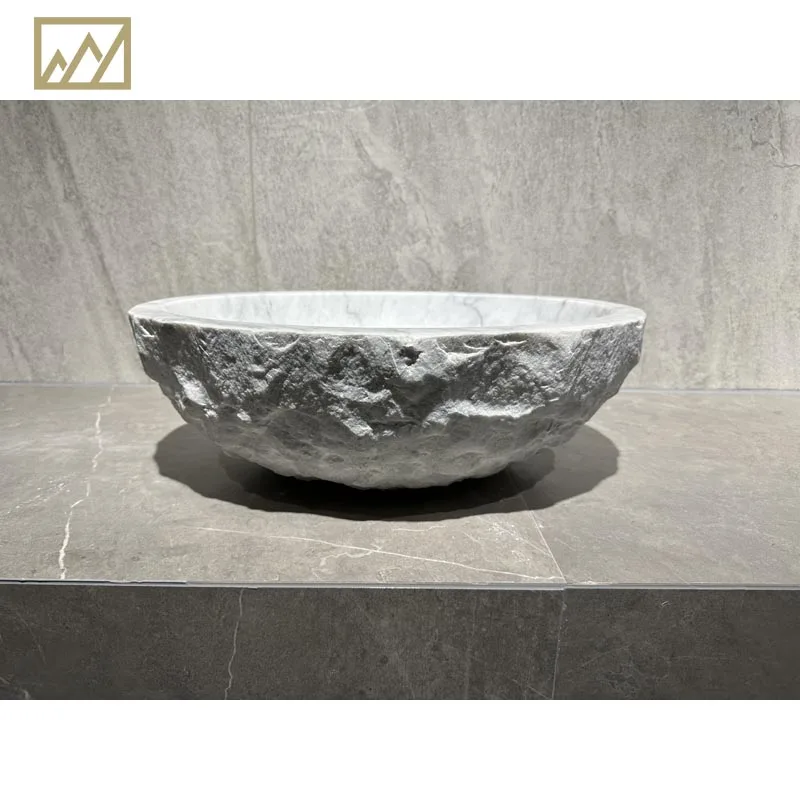 KINGS-WING Carrara White Marble Round Vessel Sink Size For 46*40*15.5 cm Kitchen Sink Fast Delivery  Model D26