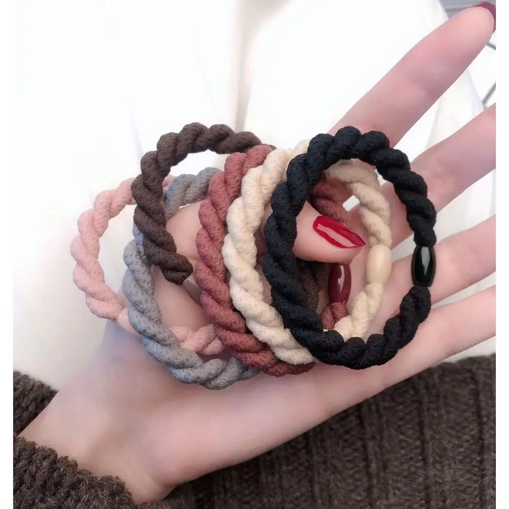 Simple Strong Elastic Thick Hair Ties For Women And Girls Solid Color Braided Hair Bands For Curly And Thin Hair