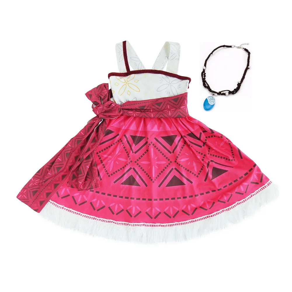 2024 Latest Moana Cosplay Costume Halloween Adventure Girls Dress Beach Dresses Necklace Pocahontas movie Kids Party Clothes