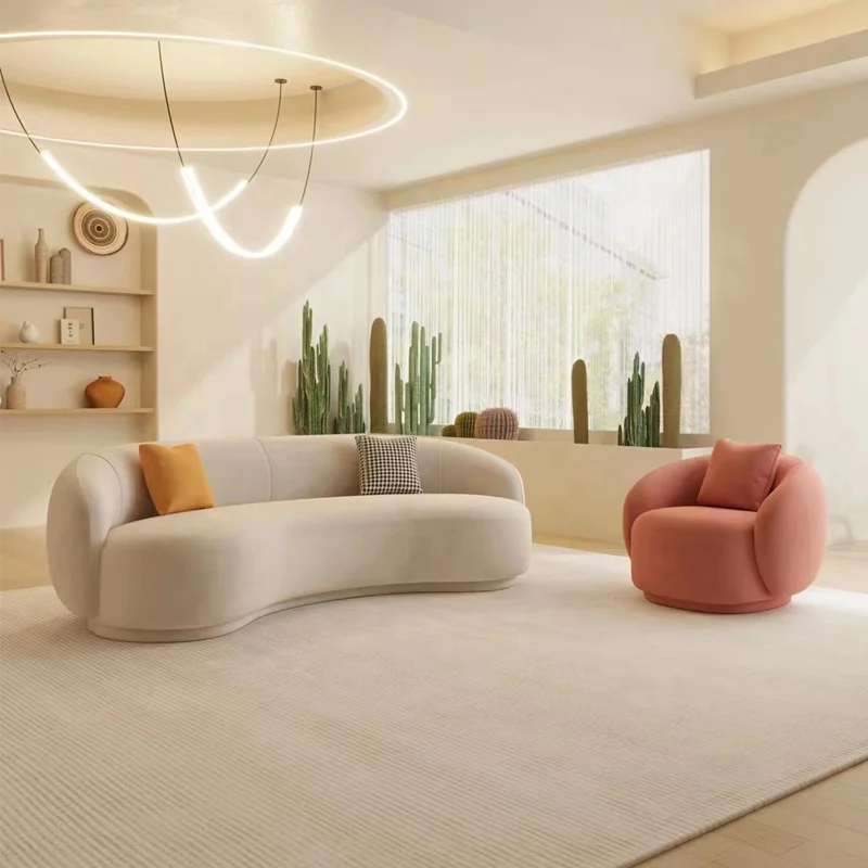 new design white long curved sofa luxury lambswool fabric corner sofa modern living room Upholstery velvet sofa set furniture