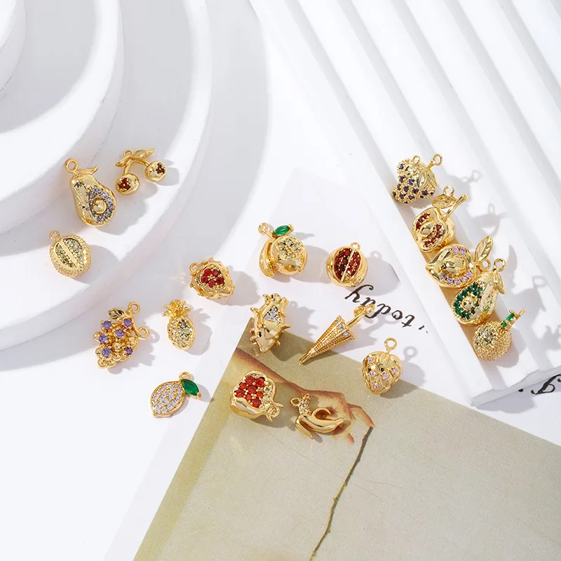 CZ Plant Fruit banana cerise Charms Pendant Beads For Jewelry Making Necklace Bracelet Gift