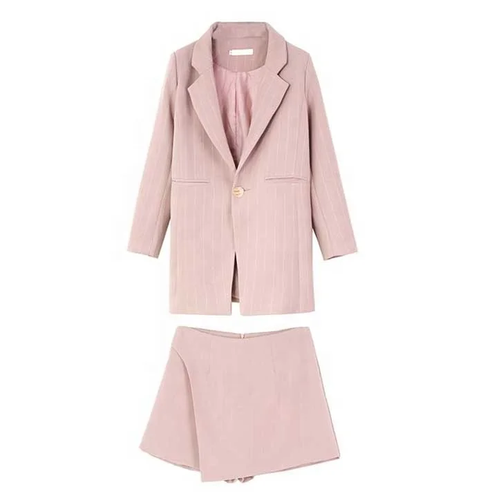 Повседневные Модные женские костюмы с юбкой, пиджак в полоску на одной пуговице, облегающий комплект из двух предметов с мини-юбкой S90011B