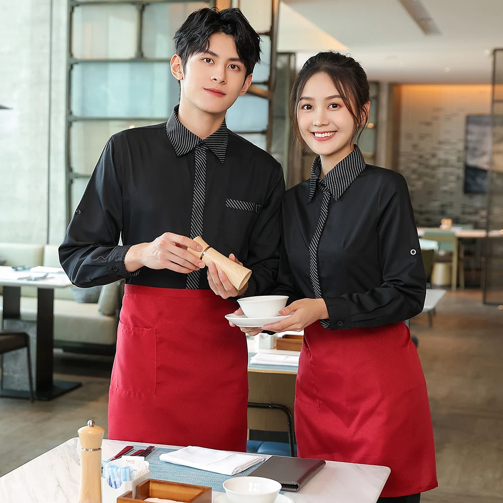 restaurant uniforms dress coffee bar work shirt long sleeve waiter and waitress clothes wholesale