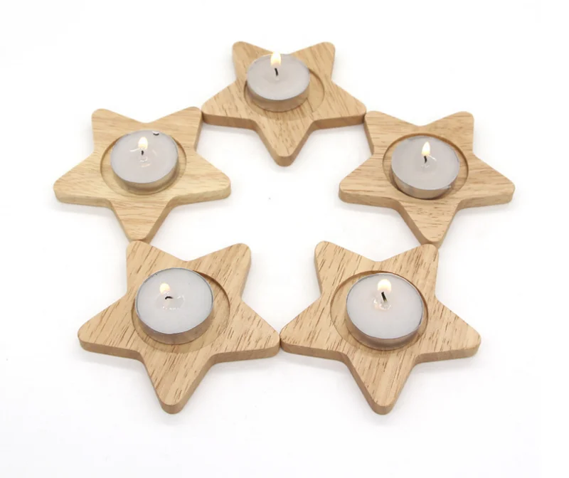 Home Decorative Star Shaped Base for Candles Wooden Tealight Candle Holder Wood Base With Star Shape