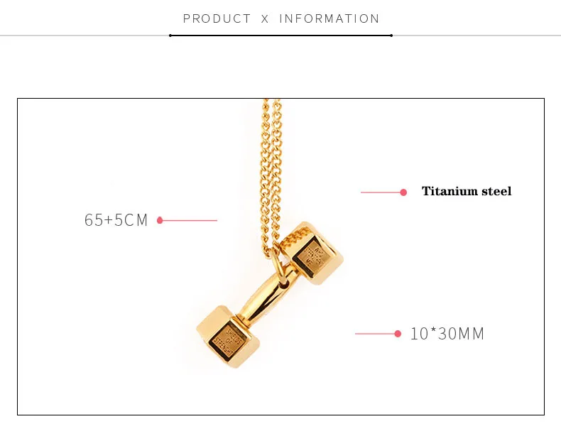 G1742 RTS Personalised Titanium Steel Jewelry Gold Black Fitness Gym Dumbbell Pendant Necklace