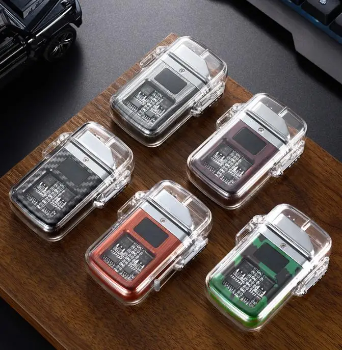 Waterproof Double Arc Lighter USB Rechargeable Windproof Lighter Outdoor Smoking Accessories