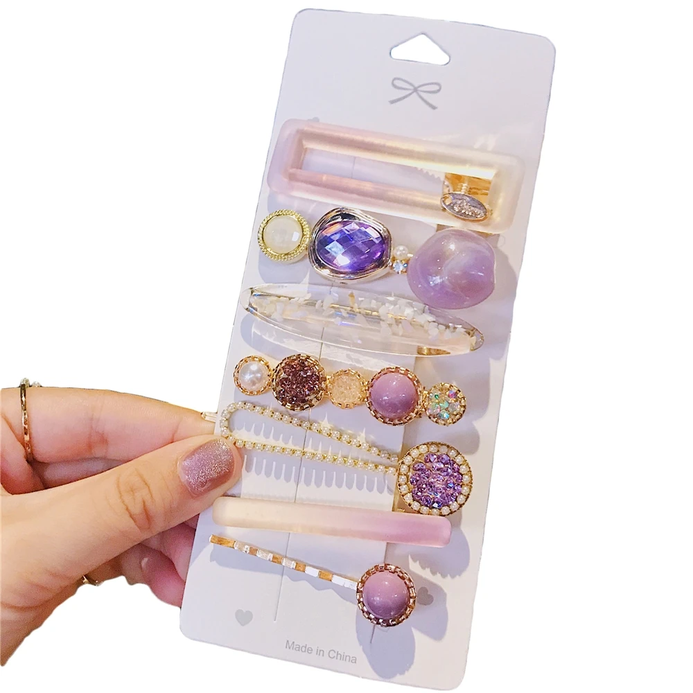 Purple starfish barrettes 8pcs set mermaid Pearl edge clip exquisite rhinestone headwear styling tools pins for girls gift