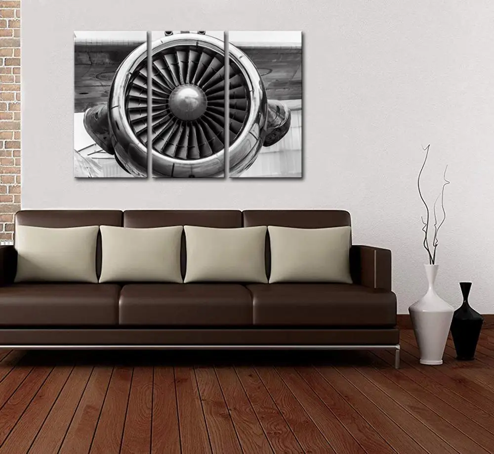 3 Pieces Retro Canvas Wall Art Propeller Aircraft Engine Painting Prints Engineering Closeup Vintage Airplane Picture