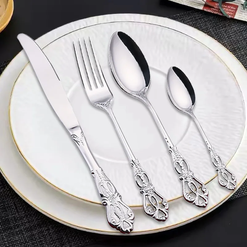 Household Retro light luxury  Stainless Steel   Flatware Set Matte Polished Dessert Cutlery Spoon Fork for Food & Home Use