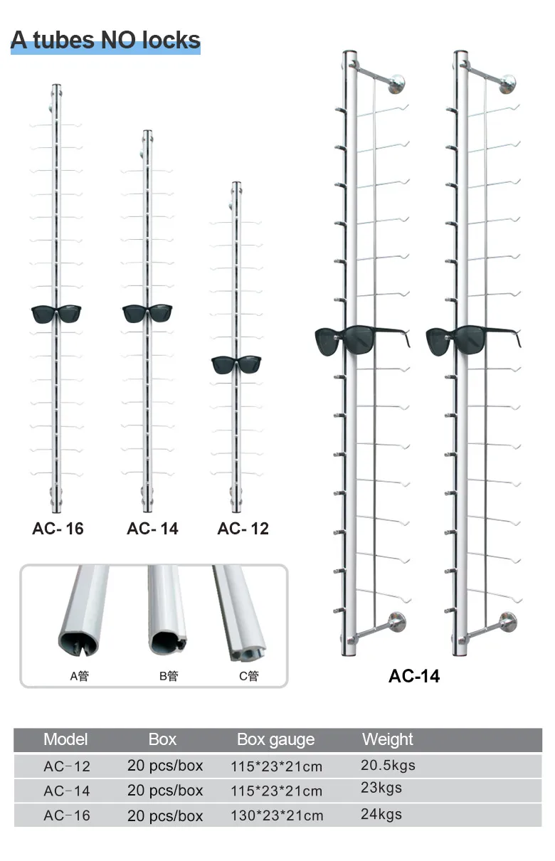Glasses Display Rack with Lock Floor-standing Sunglasses Aluminum Spectacle Rods