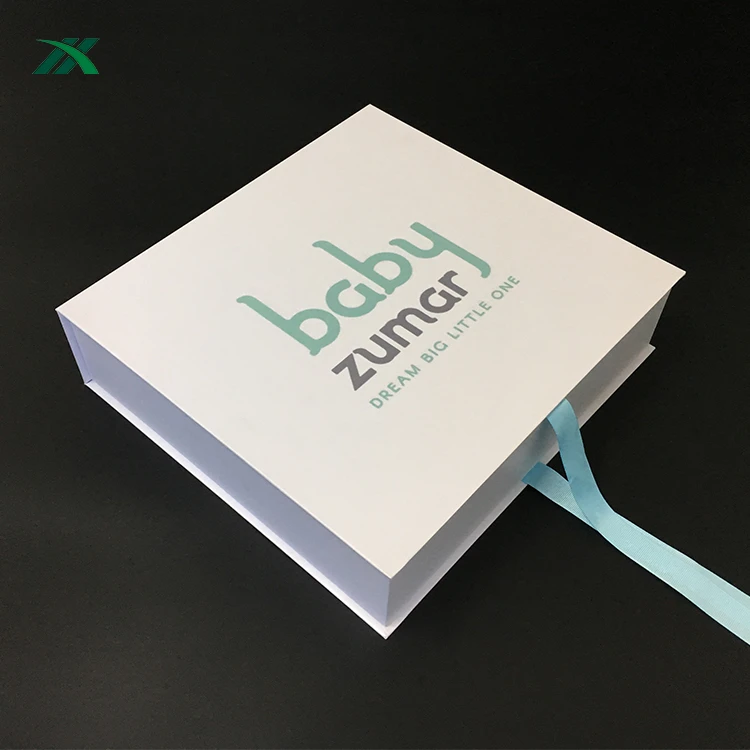 custom baby clothes packaging paper box ribbon closure