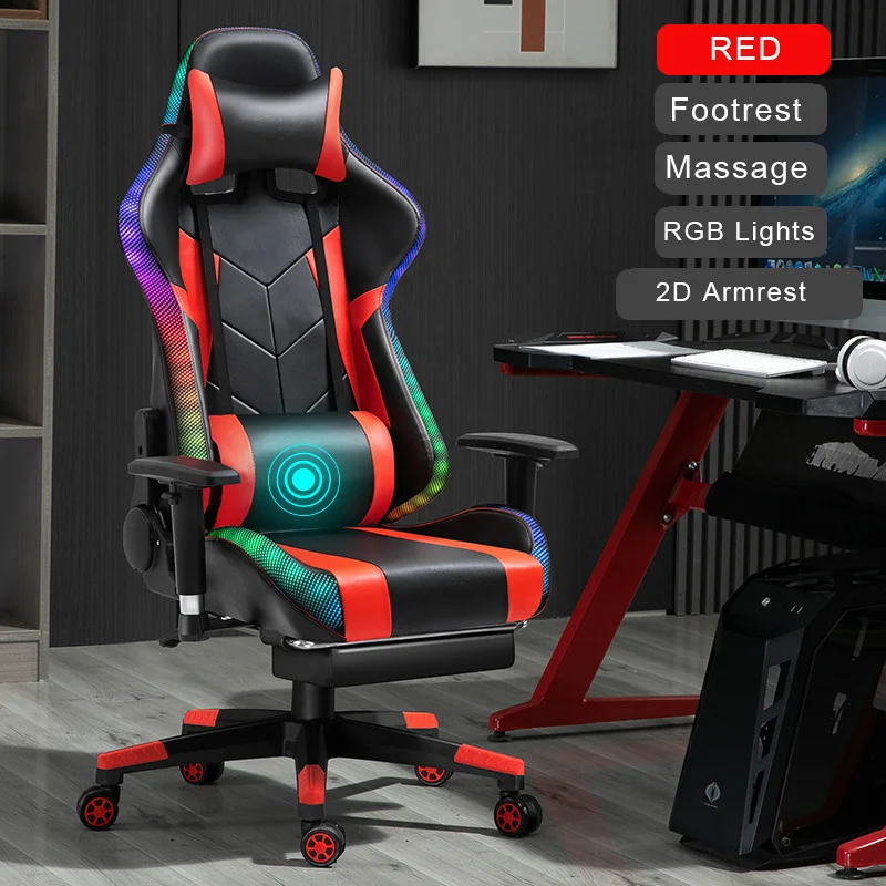 Luxury Gaming Computer Chair Massage PU Leather LED RGB Scorpion Racing Gaming Chair With Footrest