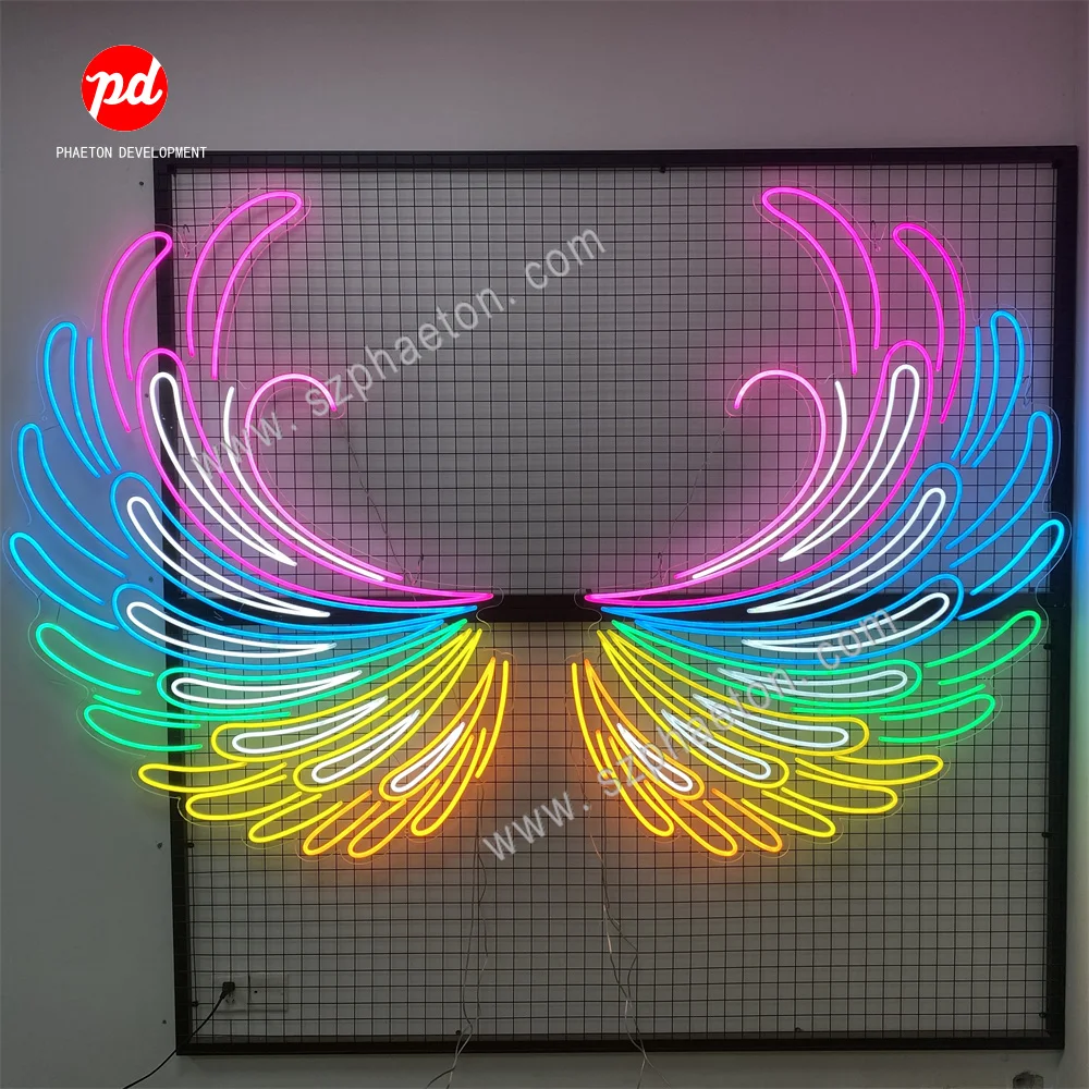 Dropshipping Wall Mounted No Moq Acrylic Flex Strip Custom Logo Angel Wings Led Neon Signs For Shop Bar Party Wedding