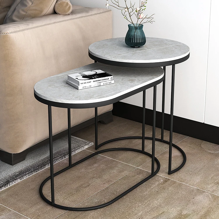 Hot Selling Living Room Modern Furniture Side Table Set Coffee Table With Stone Plate Stool