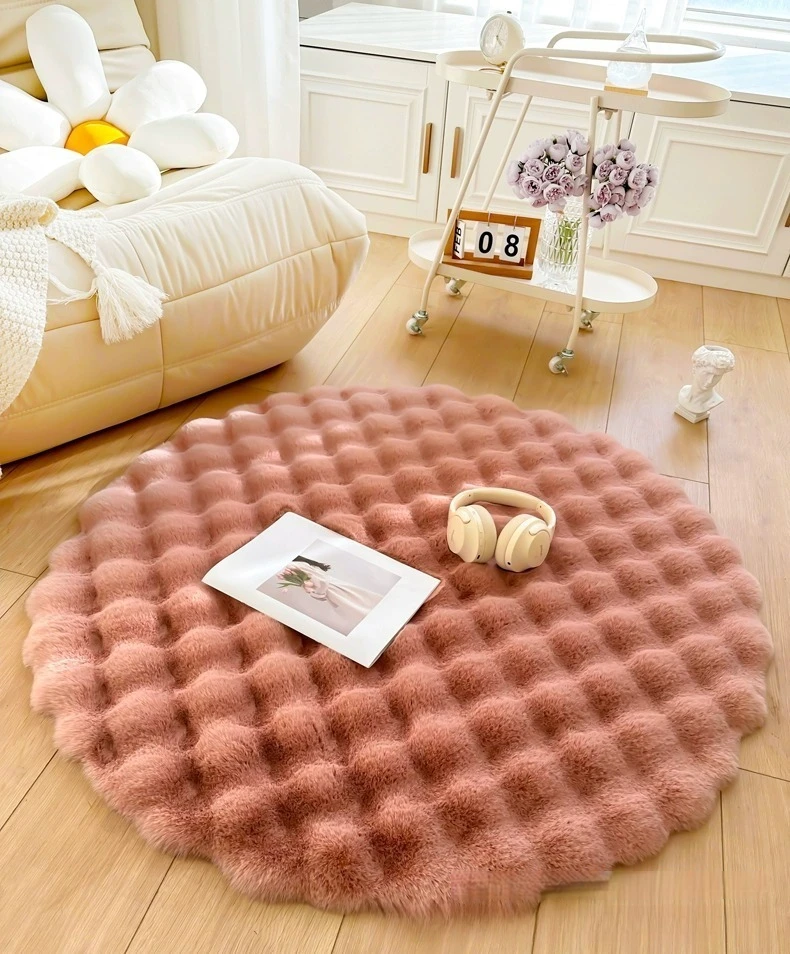 Popular Round Shape Rabbit Hair Carpet Fluffy Fur Rug Fuzzy Bubble Rug Soft Shag Rug for Bedroom Living Room