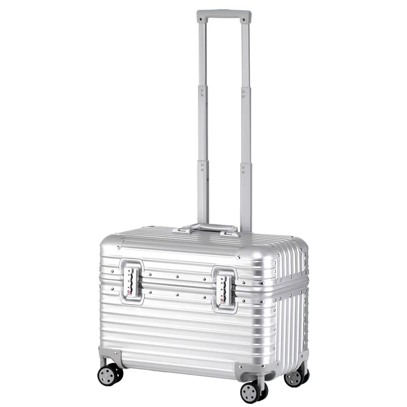 Pilot luggage bag custom logo trolley on wheels aluminium alloy suitcase 18 inch boarding box