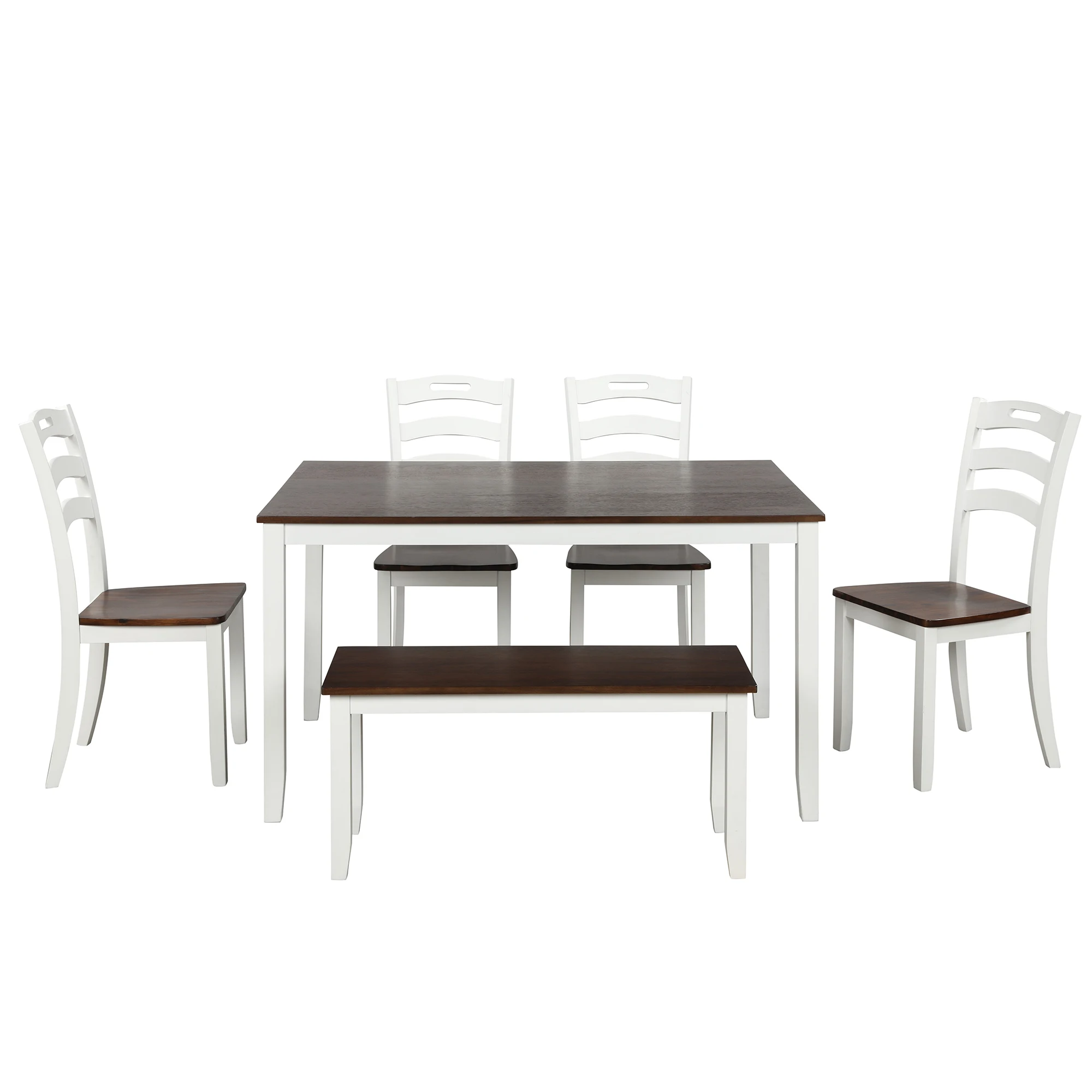 6 Piece Dining Table Set with Bench, Table Set with Waterproof Coat, Ivory and Cherry, Good Home Furniture Product ready to ship